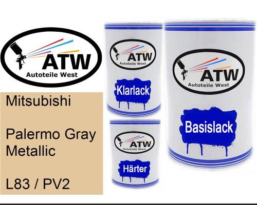 Mitsubishi, Palermo Gray Metallic, L83 / PV2: 500ml Lackdose + 500ml Klarlack + 250ml Härter - Set, von ATW Autoteile West.